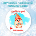 Load image into Gallery viewer, This cover page shows the personalized holiday sticker on a snowflake background.