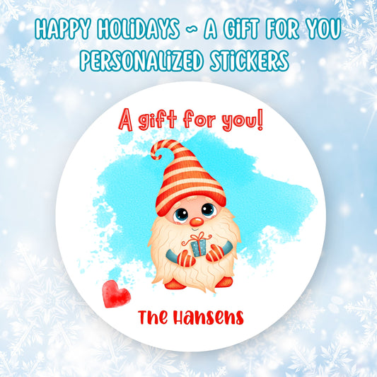 This cover page shows the personalized holiday sticker on a snowflake background.