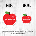 Load image into Gallery viewer, This image shows medium and small personalized school stickers next to each other as a size comparison.