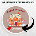 Load image into Gallery viewer, This image shows the holiday sticker with an arrow showing where your personalized message will be printed.