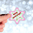 Load image into Gallery viewer, This image shows a hand holding the Personalized Holiday Stickers - Baking Spirits Bright.