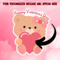 Load image into Gallery viewer, This image shows the valentine sticker with an arrow showing where your personalized message will be printed.