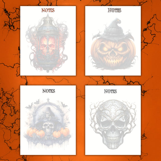 This image shows the 4 designs available as a Creepy Notepad.