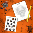 Load image into Gallery viewer, This image shows the Skull growing branches design and matte paper sticker sheet available in the Creepy Notepads.