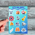 Load image into Gallery viewer, This image shows the 6x9 vinyl sticker sheet included with the Personalized Kids Cruise 5"x7" Activity Book with 32 pages of activities, sticker sheet, magnets, and crayons - Crab.