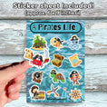 Load image into Gallery viewer, This image shows the 6x9 vinyl sticker sheet included with the Personalized Kids Cruise 5"x7" Activity Book with 32 pages of activities, sticker sheet, magnets, and crayons - Pirate Whale.