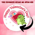Load image into Gallery viewer, This image shows the valentine sticker with an arrow showing where your personalized message will be printed.
