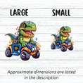 Load image into Gallery viewer, This image shows large and small dino on ATV stickers next to each other.