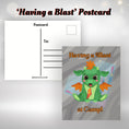 Load image into Gallery viewer, This image shows the Having a Blast at Camp! postcard with a green and orange dragon on the front.