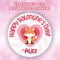 Load image into Gallery viewer, This cover page shows the personalized valentine sticker on a pink cloudy background.