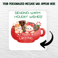 Load image into Gallery viewer, This image shows the holiday sticker with an arrow showing where your personalized message will be printed.