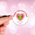 Load image into Gallery viewer, This image shows a hand holding the personalized valentine sticker.
