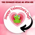 Load image into Gallery viewer, This image shows the valentine sticker with an arrow showing where your personalized message will be printed.