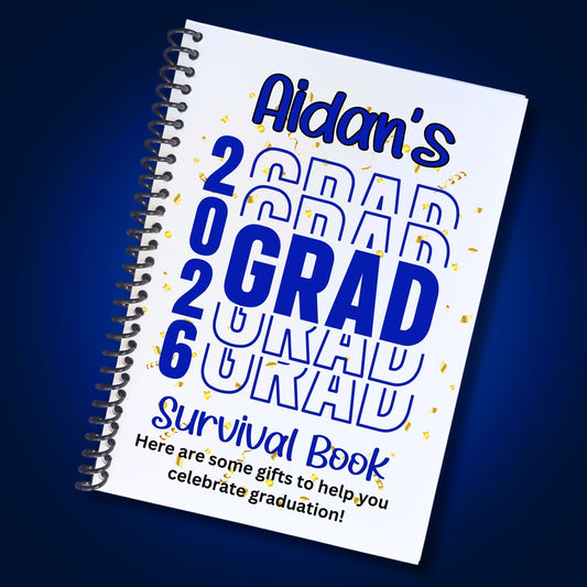 This image shows the Personalized Grad Gift Card Book with Stickers and PVC Cover - Blue.