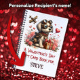 Load image into Gallery viewer, This image shows where your personalized name will be printed on the Personalized Valentine's Day Compact 5"x7" Gift Card Book with Stickers and PVC Cover - Steampunk Puppy.