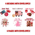 Load image into Gallery viewer, This image shows the six pages/images included in the Personalized Valentine's Day Compact 5"x7" Gift Card Book with Stickers and PVC Cover - Foxy.