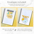Load image into Gallery viewer, This image shows the envelope placement in the Personalized Baby Gift Card Book with Stickers - Stork.