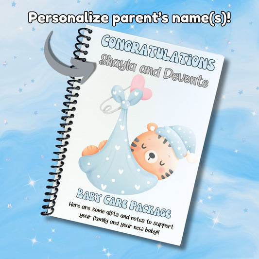 This image shows where the personalized name will be printed on the Personalized Baby Gift Card Book with Stickers - Tiger.