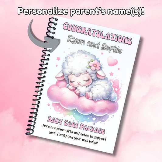 This image shows where the personalization is printed on the Personalized Baby Gift Card Book with Stickers - Lamb.