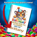 Load image into Gallery viewer, This image shows where your personalized name/message will be printed on the Personalized Birthday 5"x7" Gift Card Book with Stickers and PVC Cover - Tiger.