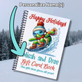 Load image into Gallery viewer, This image shows where your personalized name will be printed on the Personalized Christmas 12 Month Gift Card Book with Stickers and PVC Cover - Snowboarding Turtle.