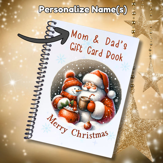 This image shows where your personalized name will be printed on the Personalized Christmas Gift Card Book with Stickers and PVC Cover - Santa & Snowman.