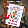 Load image into Gallery viewer, This image shows where your personalized name will be printed on the Personalized Christmas Gift Card Book with Stickers and PVC Cover - Female Elf.