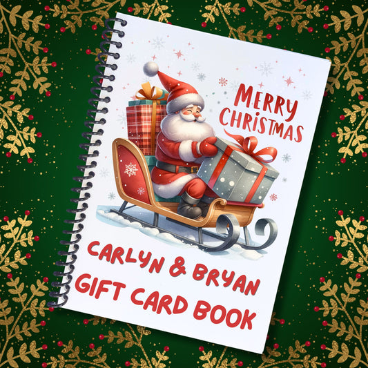 This image shows the Personalized Christmas Gift Card Book with Stickers and PVC Cover - Santa Sleigh Package.