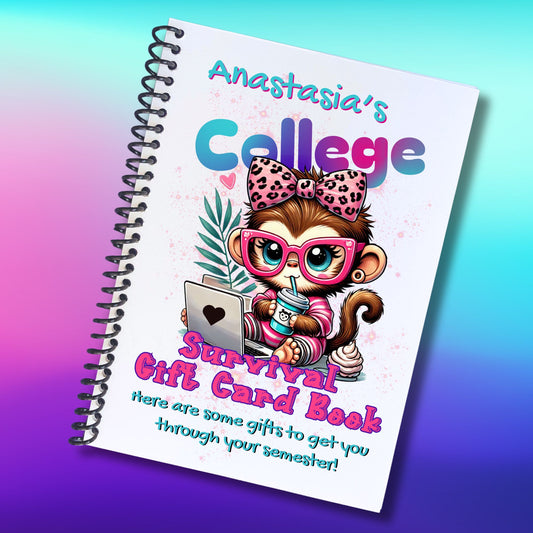 This image shows the Personalized College Gift Card Book with Stickers and PVC Cover - Cute Monkey Studying.