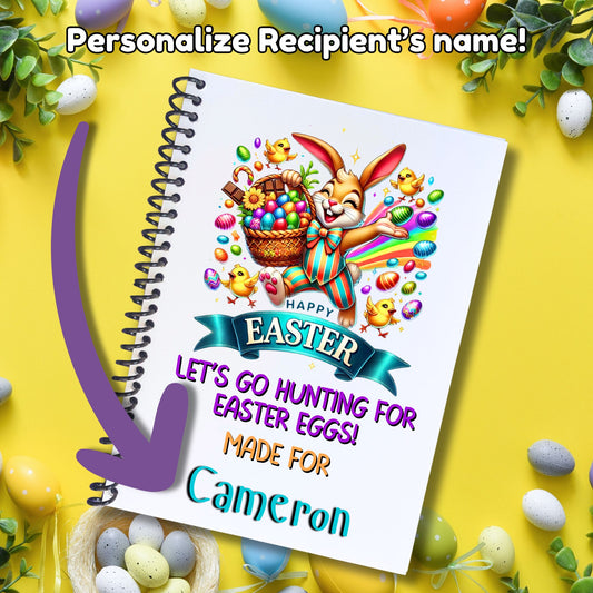 This image shows where your personalized name will be printed on the Personalized Easter Compact 5"x7" Gift Card Book with Stickers and PVC Cover - Easter Bunny.