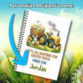 Load image into Gallery viewer, This image shows where your personalized name will be printed on the Personalized Easter Compact 5"x7" Gift Card Book with Stickers and PVC Cover - Tractor.