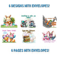 Load image into Gallery viewer, This image shows the six different pages included in the Personalized Easter Compact 5"x7" Gift Card Book with Stickers and PVC Cover - Happy Easter.
