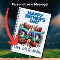 Load image into Gallery viewer, This image shows where your personalized message will be printed on the Personalized Father's Day Compact 5"x7" Gift Card Book with Stickers and PVC Cover - Football Dad.