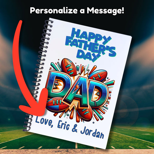 This image shows where your personalized message will be printed on the Personalized Father's Day Compact 5"x7" Gift Card Book with Stickers and PVC Cover - Football Dad.