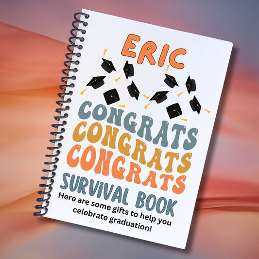 This image shows where your personalized name will be printed on the Personalized Grad Gift Card Book with Stickers and PVC Cover - Congrats.