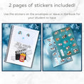 Load image into Gallery viewer, This image show the included stickers and how they might be used in the Personalized Holiday Gift Card Book with Stickers and PVC Cover - Holiday Bear.
