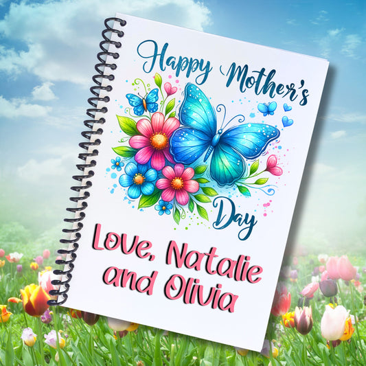 This image shows the Personalized Mother's Day Compact 5"x7" Gift Card Book with Stickers and PVC Cover - Butterfly & Flowers.