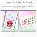 Load image into Gallery viewer, This image shows how the included matte stickers can be applied to the pages in the Personalized Mother's Day Compact 5"x7" Gift Card Book with Stickers and PVC Cover - Frog.