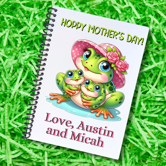 This image shows the Personalized Mother's Day Compact 5"x7" Gift Card Book with Stickers and PVC Cover - Frog.