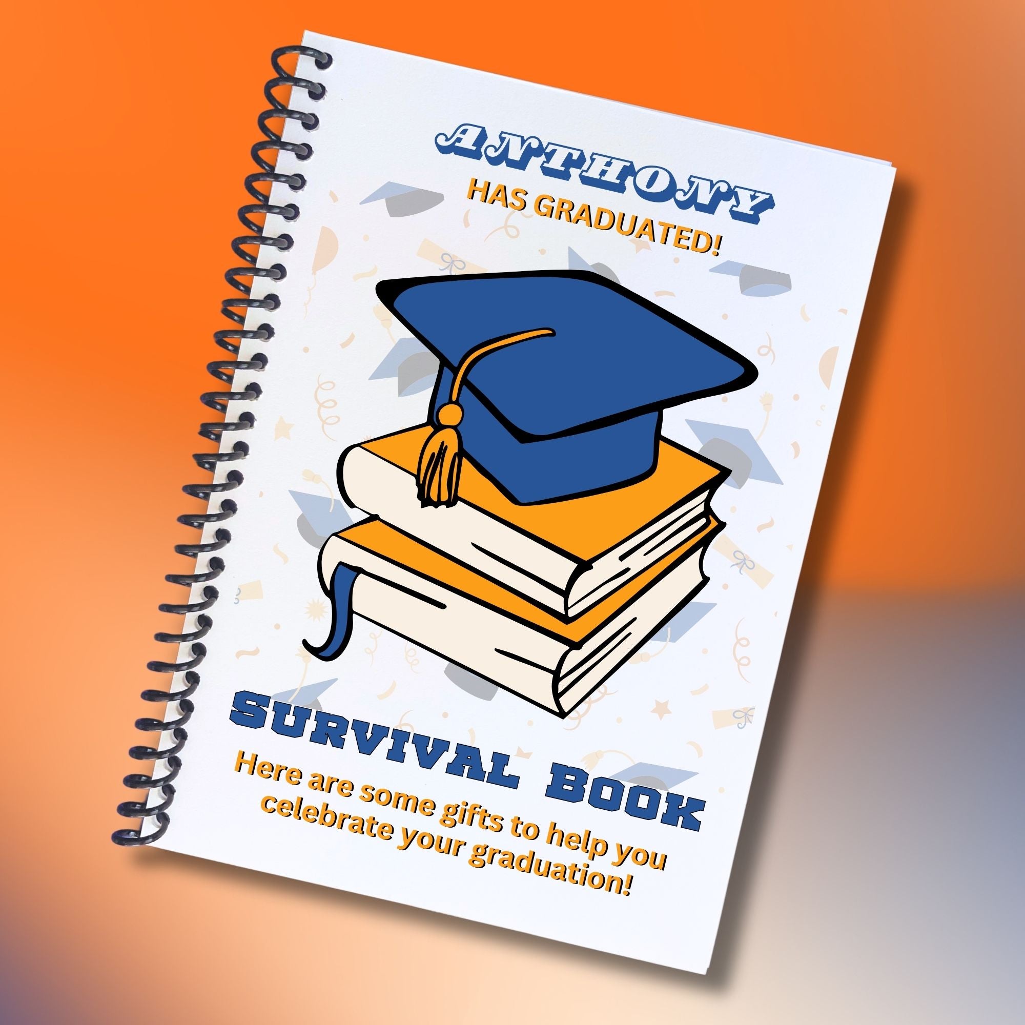 Personalized Grad Gift Card Book with Stickers and PVC Cover - Orange & Blue Books Personalized Grad Gift Card Book with Stickers and PVC Cover - Orange & Blue Books