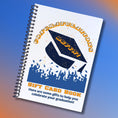 Load image into Gallery viewer, This image shows the cover of the Personalized Grad Gift Card Book with Stickers and PVC Cover - Orange & Blue Celebrate.