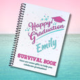 Load image into Gallery viewer, This image shows the Personalized Graduation Gift Card Book with Stickers and PVC Cover - Pink & Teal Happy Graduation.