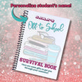 Load image into Gallery viewer, This image shows where the student's name will be printed on the Personalized Off to School Gift Card Book - Pink & Teal.