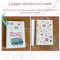 Load image into Gallery viewer, This image shows one of the included sticker/label sheets in the Personalized Off to School Gift Card Book - Pink & Teal.