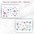 Load image into Gallery viewer, This image shows the 2 sticker sheets included in the Personalized Off to School Gift Card Book - Pink & Teal.