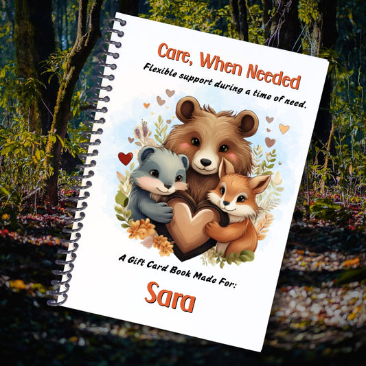 This image shows the cover of the Personalized Small Acts of Care Gift Card Book with Stickers and PVC Cover - Care When Needed.