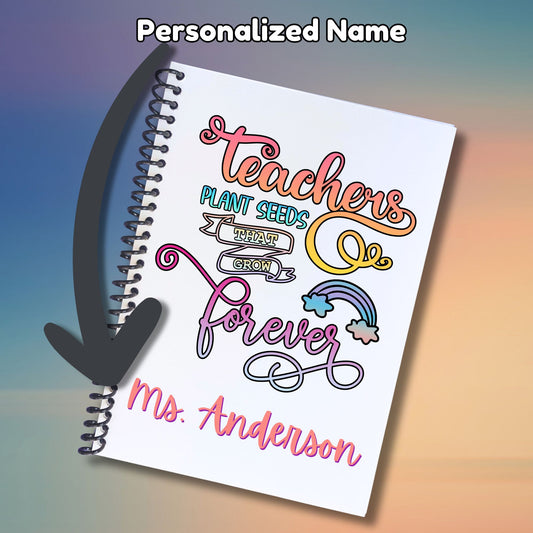 This image shows where your personalized name will be printed on the Personalized Teacher Appreciation Gift Card Book with Stickers and PVC Cover - Teachers Plant Seeds That Grow Forever.