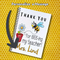 Load image into Gallery viewer, This image shows where your personalized message will be printed on the Personalized Teacher Appreciation Compact Gift Card Book with Stickers and PVC Cover - Thank You for BEE-ing My Teacher!