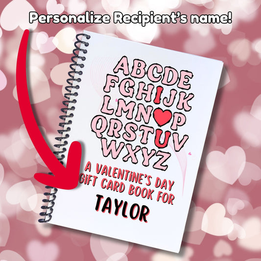 This image shows where your personalized name/message will be printed on the Personalized Valentine's Day Gift Card Book with Stickers and PVC Cover - ABC I heart U.