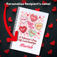 Load image into Gallery viewer, This image shows where your personalized name/message will be printed on the Personalized Valentine's Day Gift Card Book with Stickers and PVC Cover - Candy Hearts.